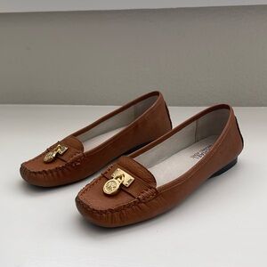 Michael Kors Camel Brown Gold Lock Loafers Flats - Size 6